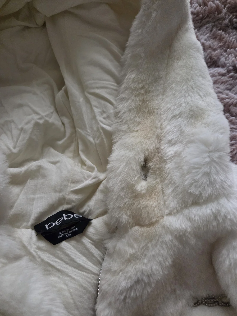 bebe Cream Faux-Fur Hooded Zip Teddy Jacket - Picture 9 of 12